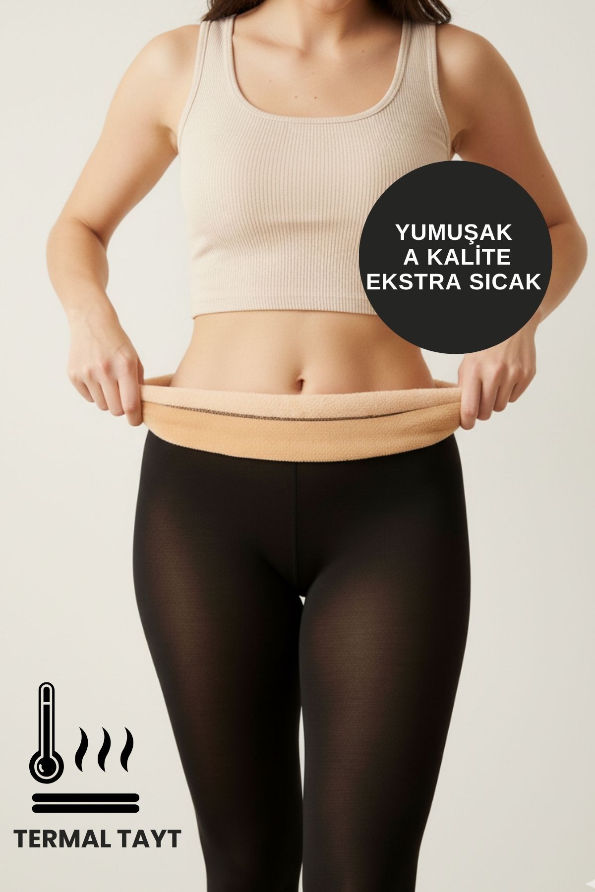 Kadın Fit Gösteren Ten Cilt Görünümlü İçi Polarlı Peluş Çok Esnek Kışlık Külotlu Termal İçlik Çorap - Görsel 4