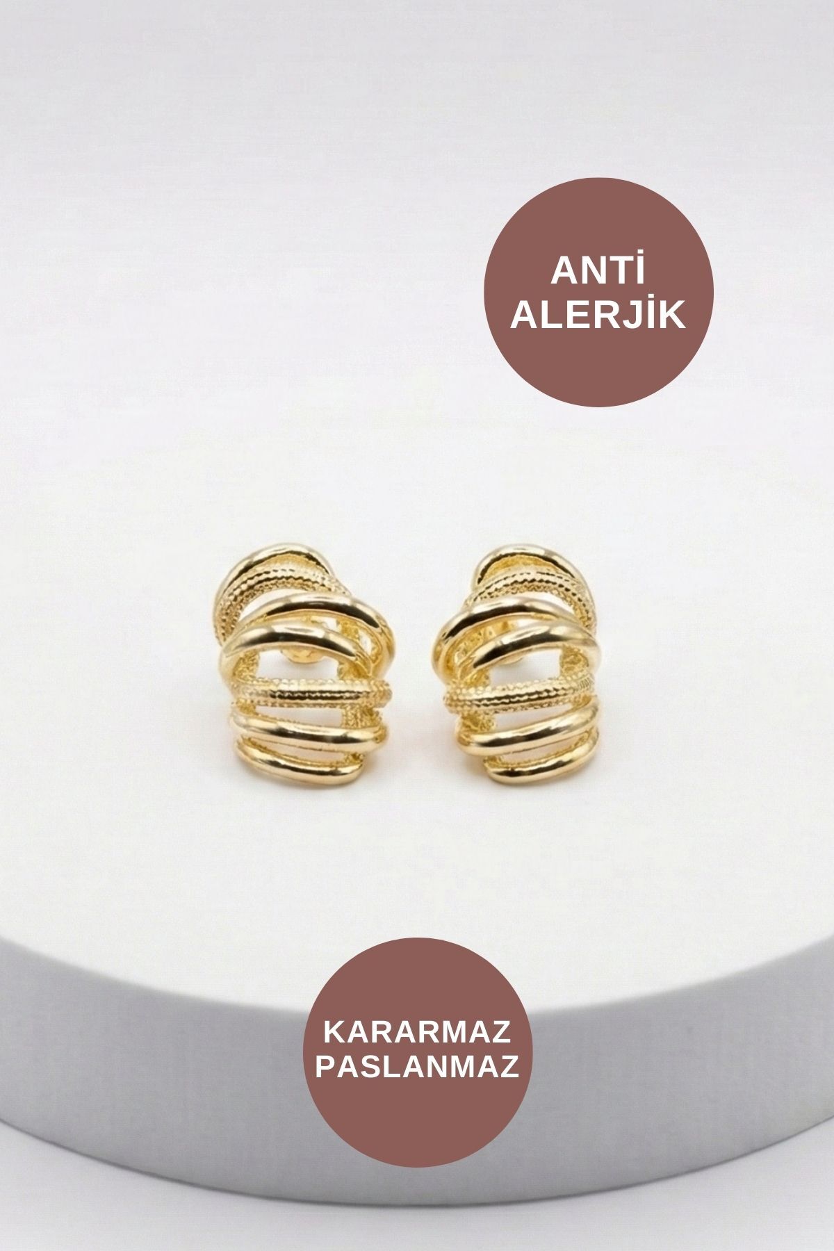 Kadın Antialerjik Kararmaz Suya Dayanıklı Abiye İçin Desenli Çoklu Yedili Gold Çelik Küpe Modelleri - Görsel 2