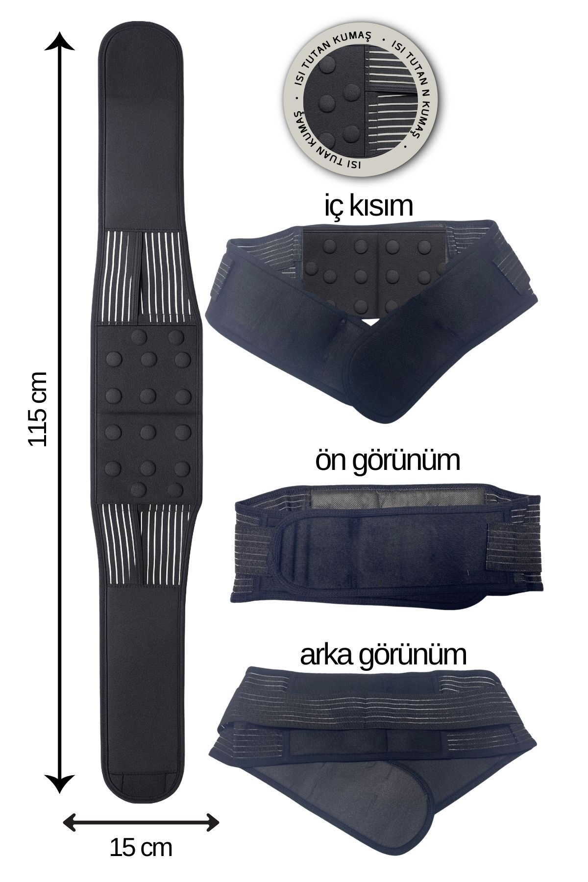 Manyetik Bel Kemeri 16 Mıknatıslı Ağrı Giderici Isı Tutan Bel Korsesi Terapi Destek Kemeri - Görsel 7