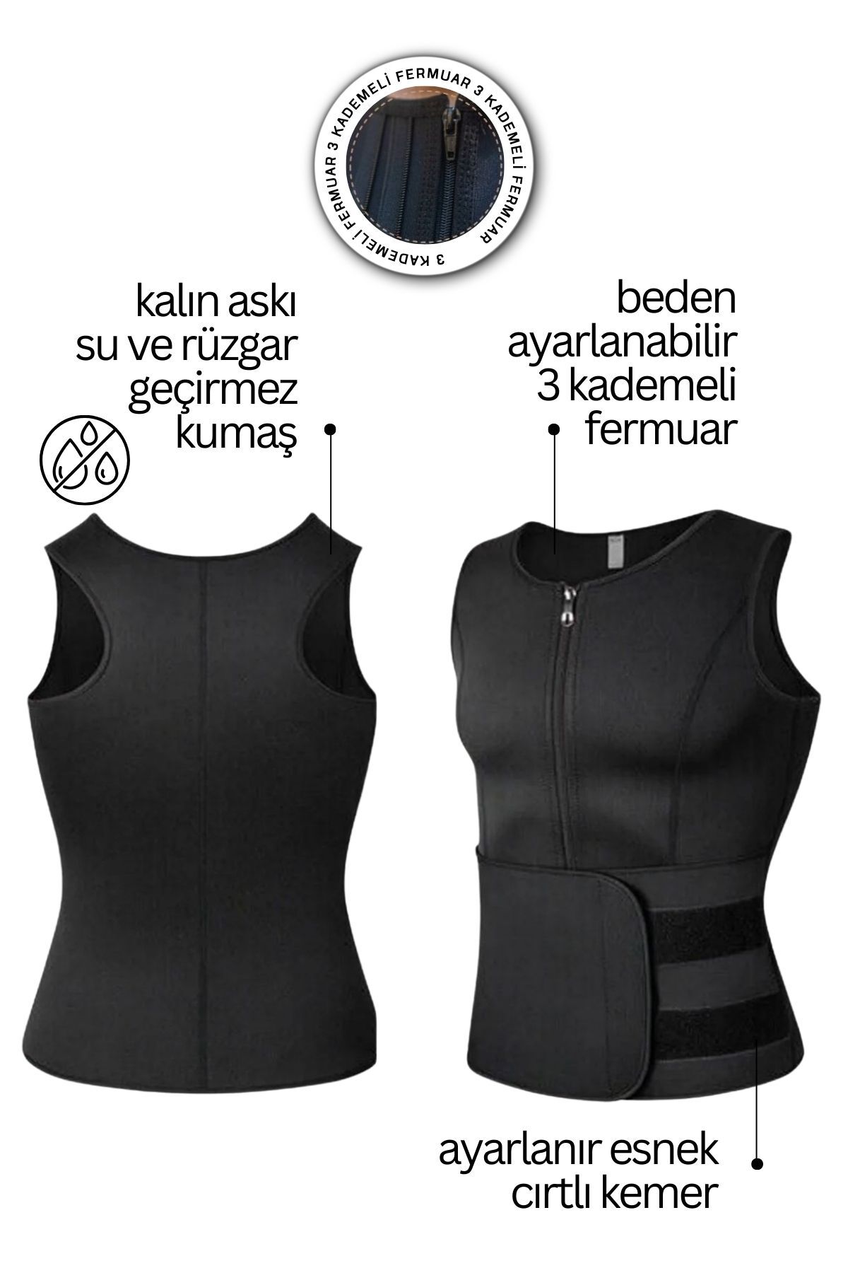 Kadın Erkek Sauna Etkili İnceltici Terleme Yağ Yakma Termal Korse Sauna Yelek Zayıflama Yeleği - Görsel 3