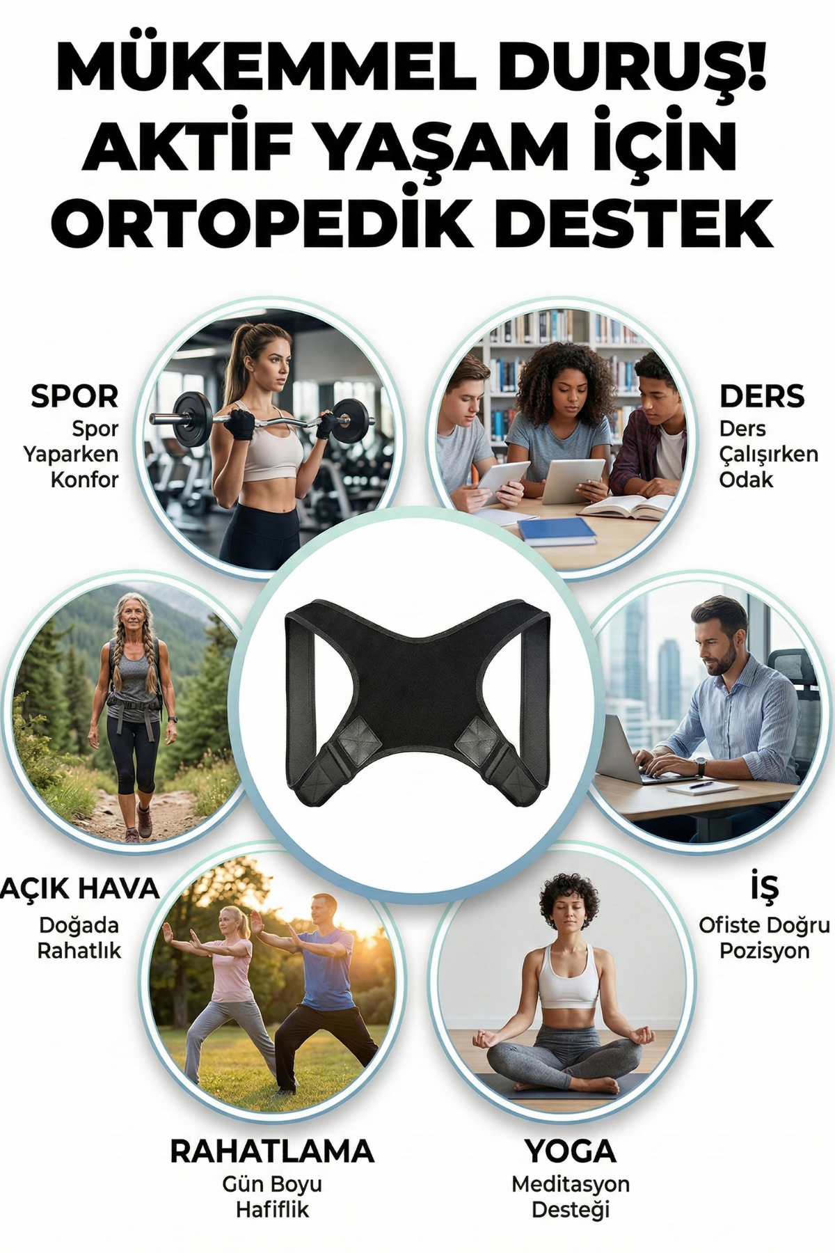 Kadın Erkek Omuz Sırt Kamburluk Kifoz Skolyoz Önleyici Dik Duruş Korsesi Ortopedik Duruş Düzeltici - Görsel 8