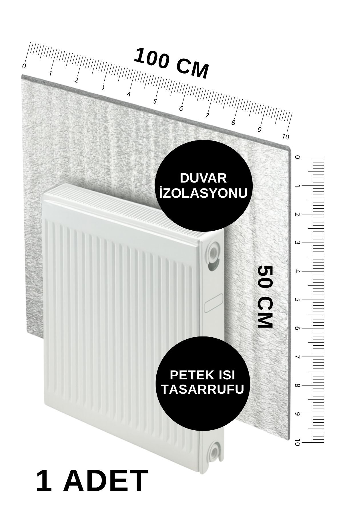 2 ADET 50 x 100 cm Isı Yalıtım Levhası Kalorifer Radyatör Petek Soba Arkası Arkalığı Şilte - Görsel 3