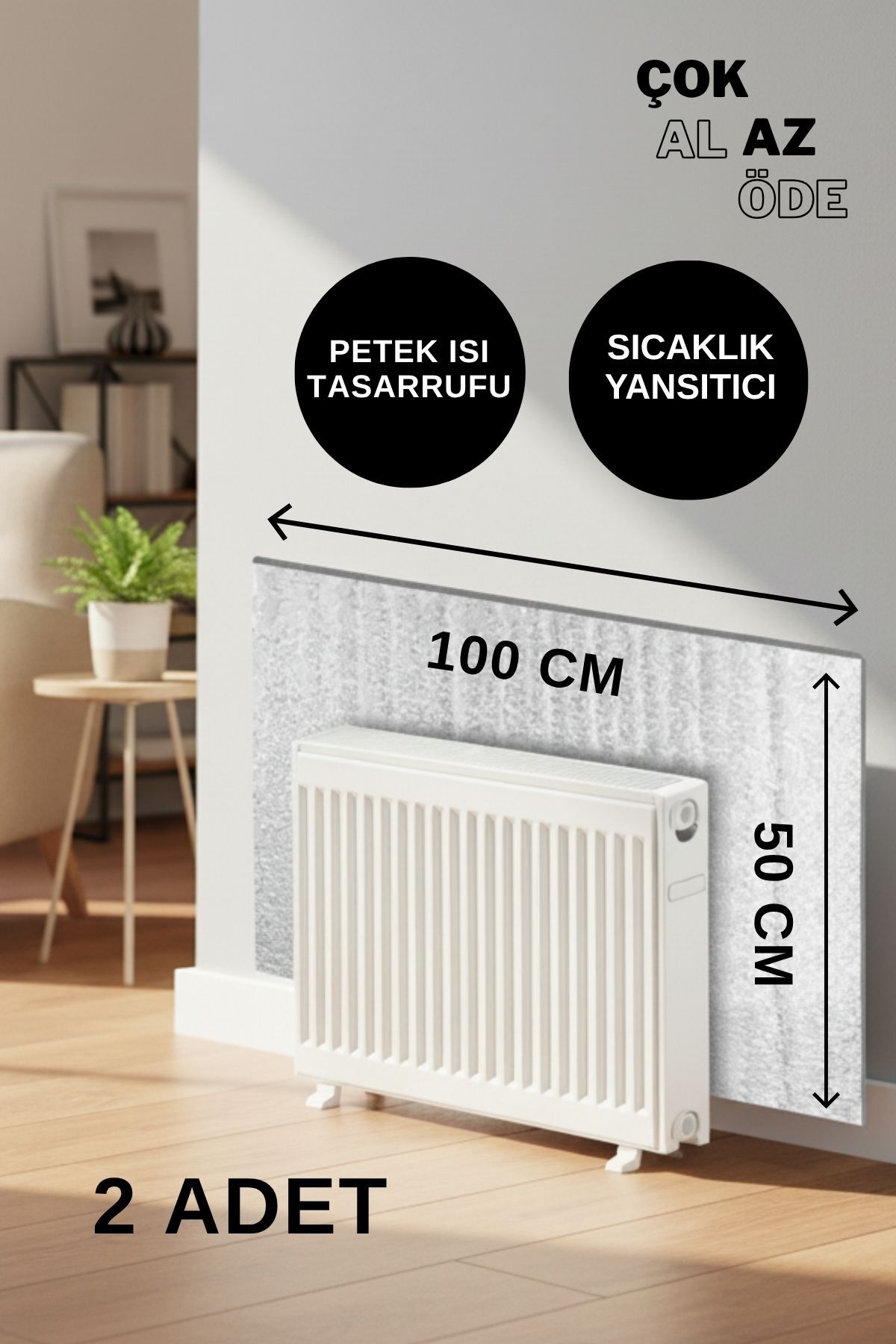 2 ADET 10 Mm Kalınlık Isı Yalıtım Levhası Kalorifer Radyatör Petek Soba Arkası Arkalığı - Görsel 2