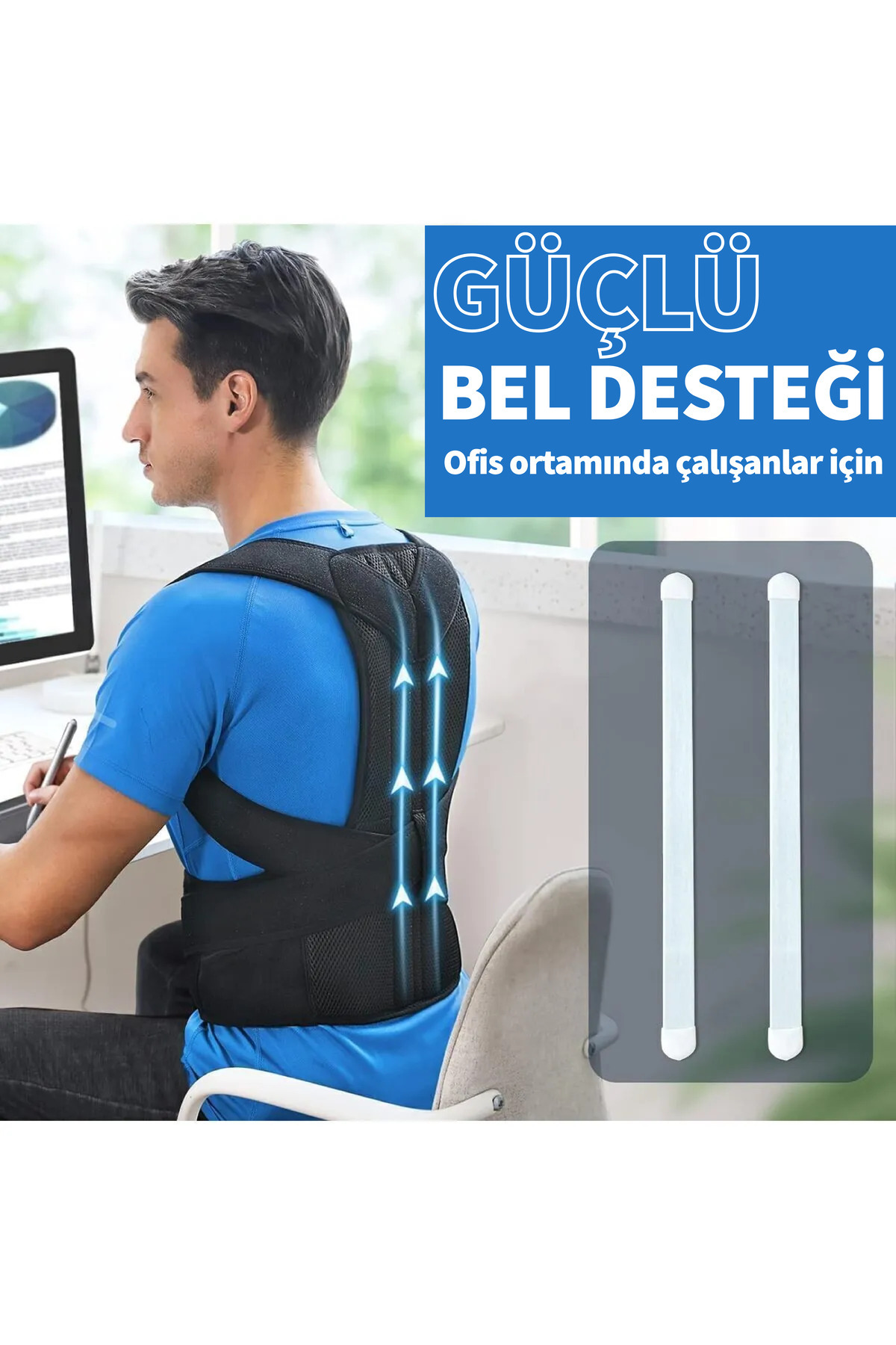 Kadın Erkek Kamburluk Bel Sırt Ağrısı Kifoz Giderici Dik Durmak Oturmak için Korse Dik Duruş Korsesi - Görsel 6